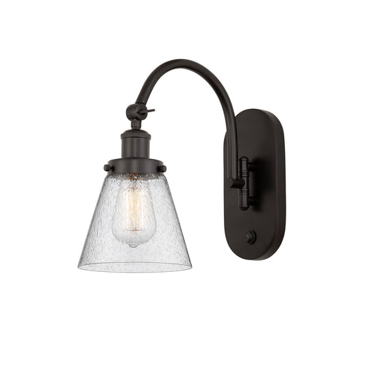Innovations Cone 6.25in 1-Light Swing Arm Wall Sconce | Industrial Oil Rubbed Bronze Steel and Seedy Glass | Bedroom & Living Room | Model 918-1W-OB-G64