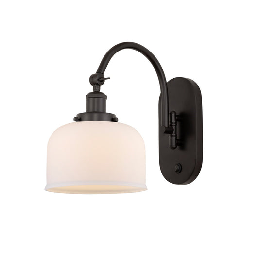 Innovations Bell 8in 1-Light Swing Arm Wall Sconce | Industrial Oil Rubbed Bronze and Matte White Frosted Glass | Bedroom & | Model 918-1W-OB-G71-LED