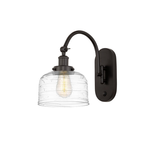 Innovations Bell 8in 1-Light Swing Arm Wall Sconce | Industrial Oil Rubbed Bronze and Clear Deco Swirl Glass | Bedroom & Living | Model 918-1W-OB-G713-LED