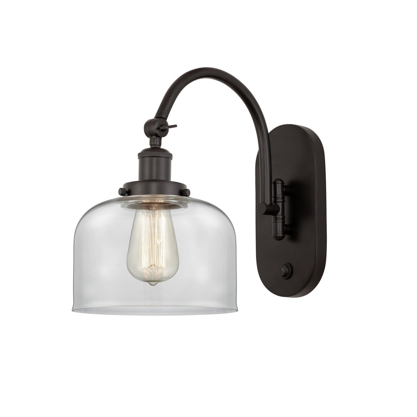 Innovations Bell 8in 1-Light Swing Arm Lamp | Industrial Oil Rubbed Bronze Steel and Clear Glass | Bedroom & Living Room Reading | Model 918-1W-OB-G72-LED