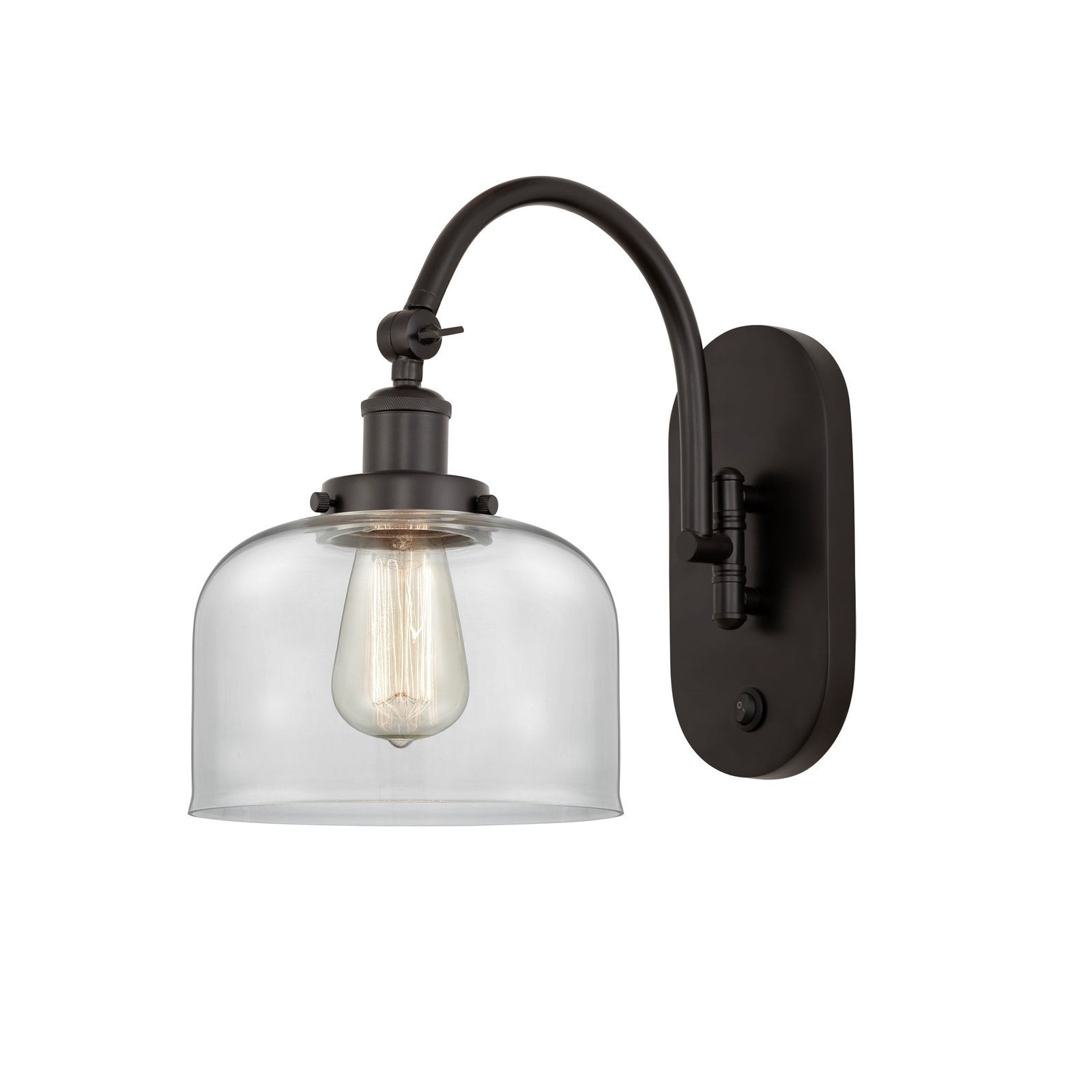 Innovations Bell 8in 1-Light Swing Arm Lamp | Industrial Oil Rubbed Bronze Steel and Clear Glass | Bedroom & Living Room Reading | Model 918-1W-OB-G72-LED