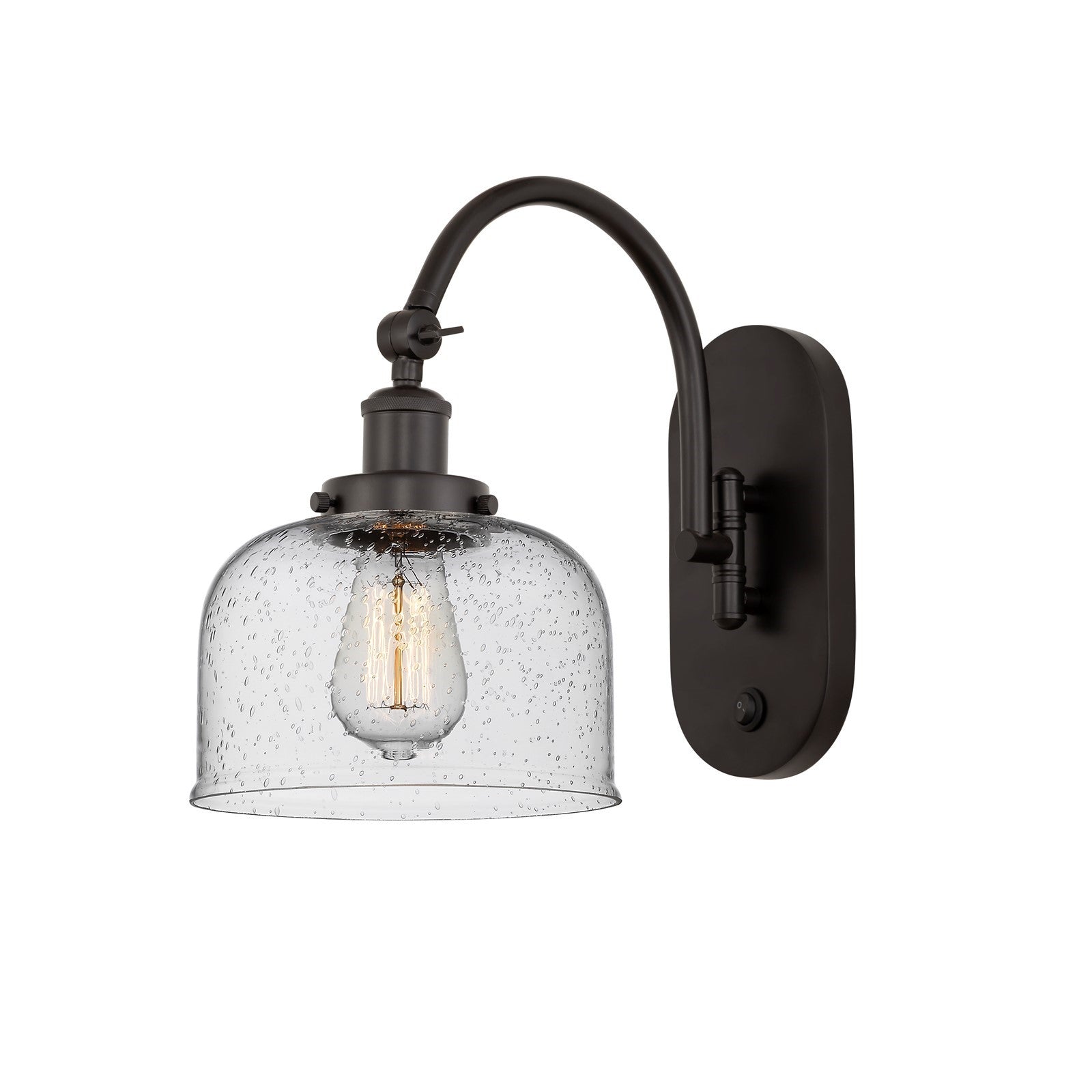 Innovations Bell 8in 1-Light Swing Arm Wall Sconce | Industrial Oil Rubbed Bronze and Seedy Glass | Bedroom Reading Light | Model 918-1W-OB-G74