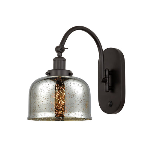 Innovations Bell 8in 1-Light Swing Arm Wall Sconce | Industrial Oil Rubbed Bronze and Silver Plated Mercury Glass | Bedroom | Model 918-1W-OB-G78-LED