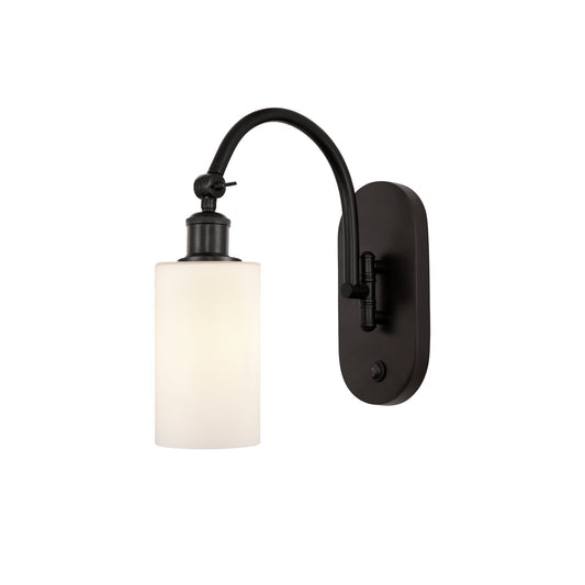 Innovations Clymer 1-Light Wall Sconce | Industrial Oil Rubbed Bronze Steel and Matte White Glass | Bedroom & Hallway Accent Light | Model 918-1W-OB-G801