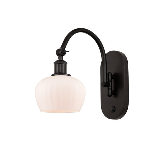 Innovations Fenton 1-Light Wall Sconce | Industrial Oil Rubbed Bronze Steel and Matte White Ribbed Glass | Bedroom & Hallway Accent | Model 918-1W-OB-G91