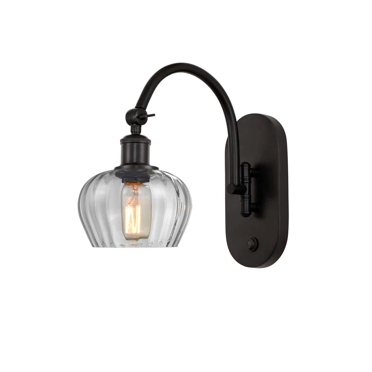Innovations Fenton 1-Light 6.5in Wall Sconce | Industrial Oil Rubbed Bronze Steel and Clear Ribbed Glass | Hallway & Bedroom Accent | Model 918-1W-OB-G92
