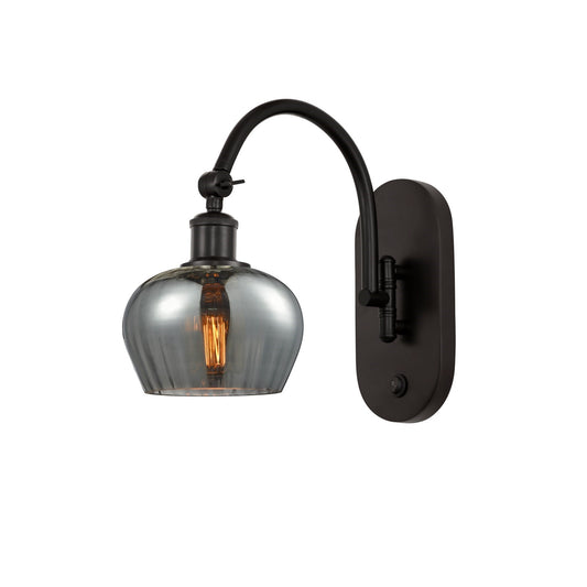 Innovations Fenton 1-Light 6.5in Wall Sconce | Industrial Oil Rubbed Bronze Steel and Light Smoke Ribbed Glass | Hallway & Bedroom | Model 918-1W-OB-G93