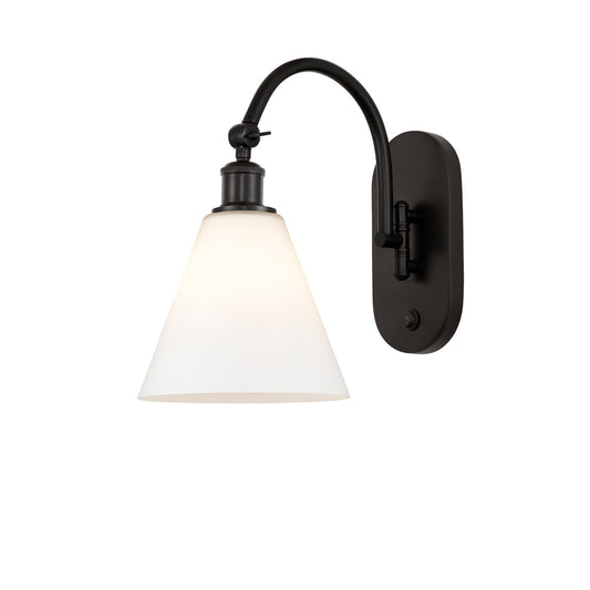 Innovations Berkshire Glass 1-Light 8in Wall Sconce | Industrial Oil Rubbed Bronze Steel and Matte White Cased Glass | Hallway & | Model 918-1W-OB-GBC-81