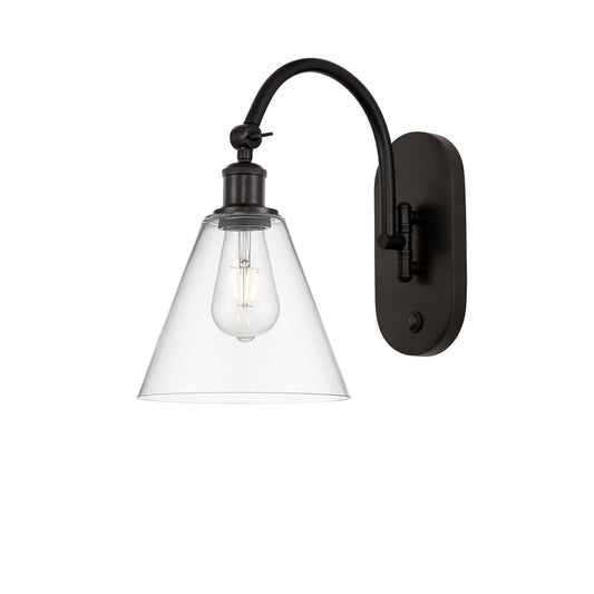 Innovations Berkshire Glass 8in 1-Light Wall Sconce | Industrial Oil Rubbed Bronze Steel and Clear Glass | Bedroom & Hallway | Model 918-1W-OB-GBC-82