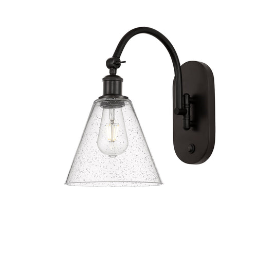 Innovations Berkshire Glass 8in 1-Light Wall Sconce | Industrial Oil Rubbed Bronze Steel and Seedy Glass | Bedroom & Hallway | Model 918-1W-OB-GBC-84