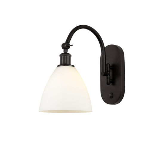 Innovations Bristol 7.5in 1-Light Wall Sconce | Industrial Oil Rubbed Bronze Steel and Matte White Glass | Bedroom & Hallway | Model 918-1W-OB-GBD-751