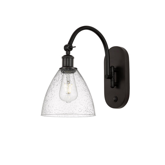 Innovations Bristol 7.5in 1-Light Wall Sconce | Industrial Oil Rubbed Bronze Steel and Seedy Glass | Hallway & Bathroom Accent | Model 918-1W-OB-GBD-754