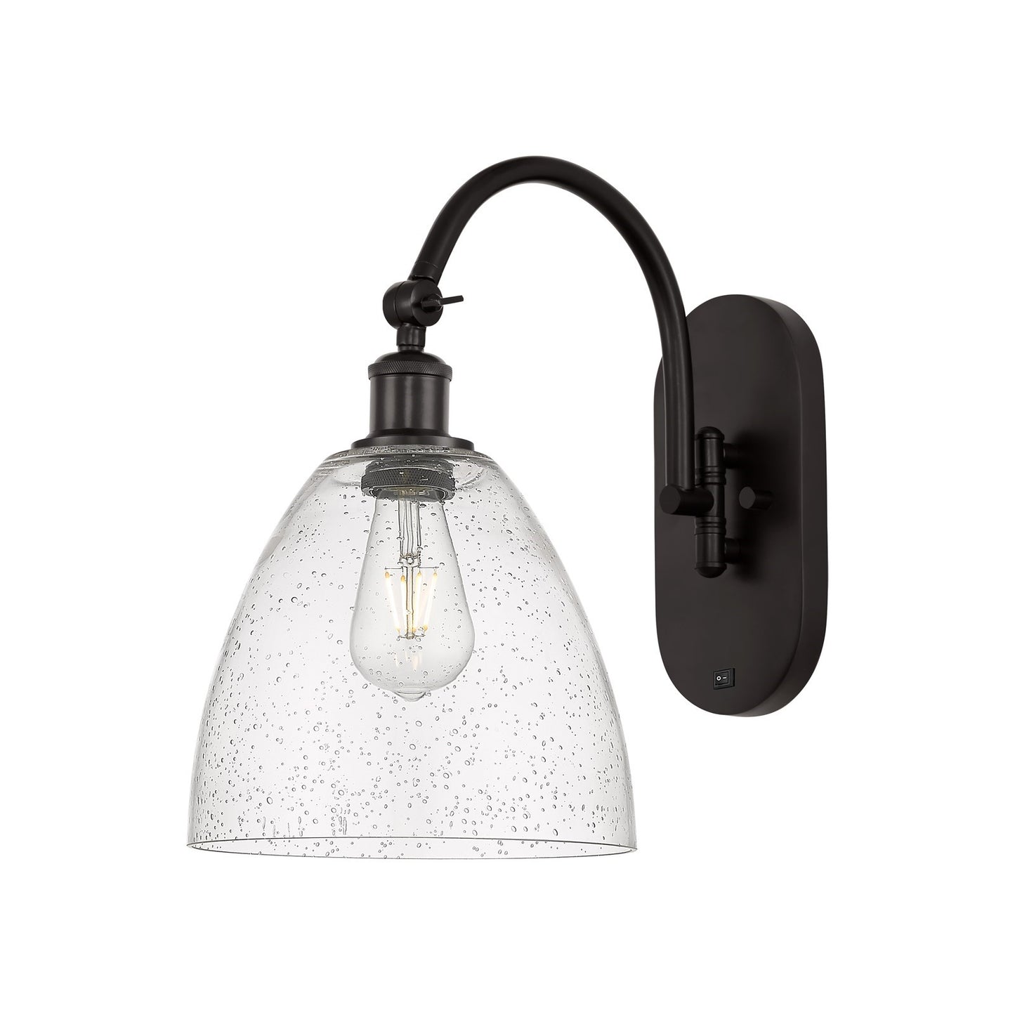Innovations Bristol 9in 1-Light Wall Sconce | Industrial Oil Rubbed Bronze Steel and Seedy Glass | Hallway & Bathroom Accent | Model 918-1W-OB-GBD-94