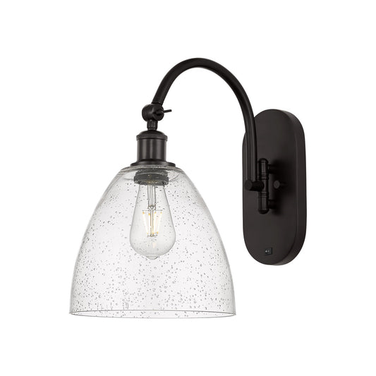 Innovations Bristol 9in 1-Light Wall Sconce | Industrial Oil Rubbed Bronze Steel and Seedy Glass | Hallway & Bathroom Accent | Model 918-1W-OB-GBD-94