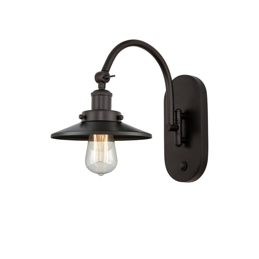 Innovations Railroad 8in 1-Light LED Swing Arm Lamp | Industrial Oil Rubbed Bronze Steel and Cast Brass with Metal Shade | Model 918-1W-OB-M5-LED