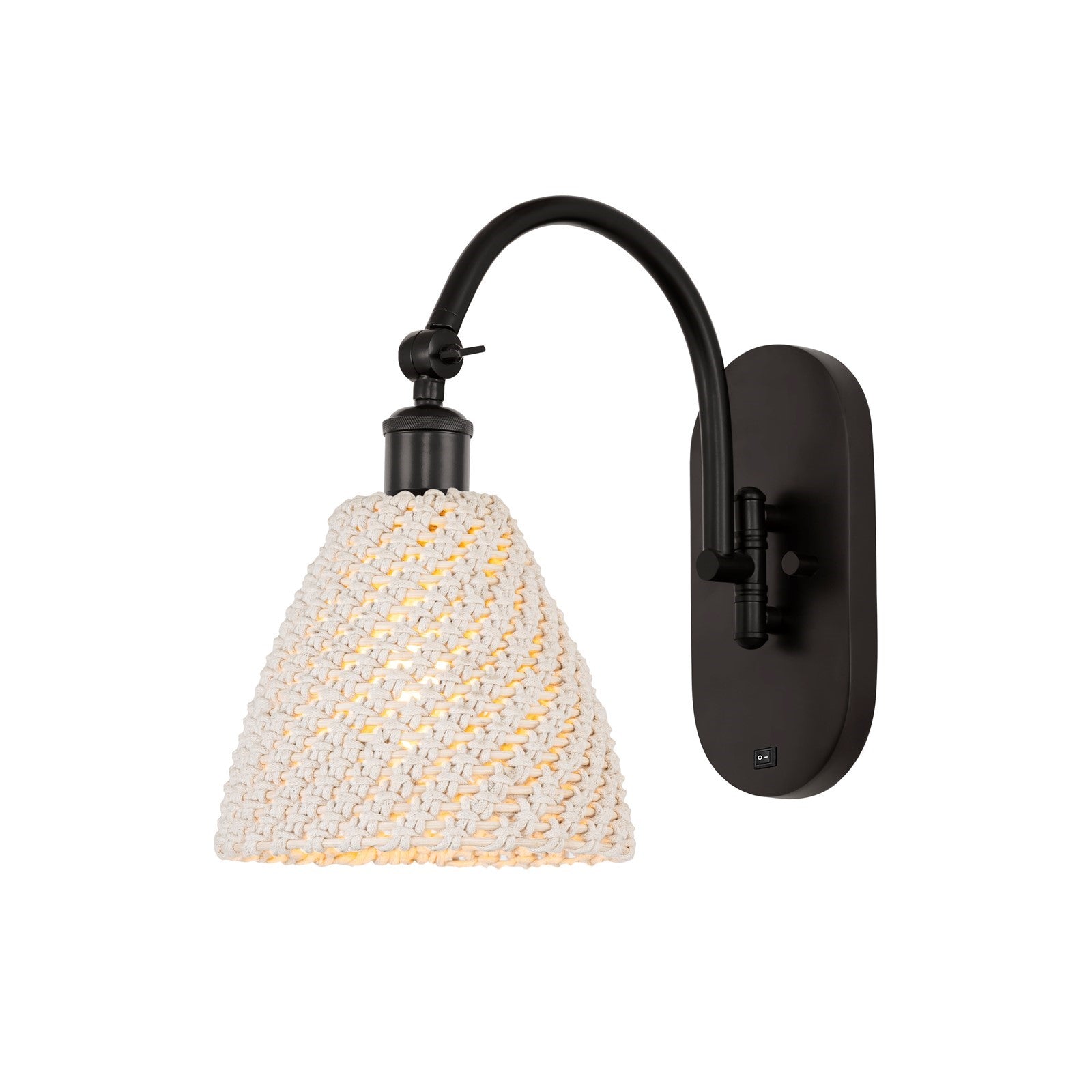 Innovations Lighting Bristol Natural 7.5in 1-Light Wall Sconce | Industrial Oil Rubbed Bronze and Natural Fiber Dome Shade | Model 918-1W-OB-NBD-75-NAT