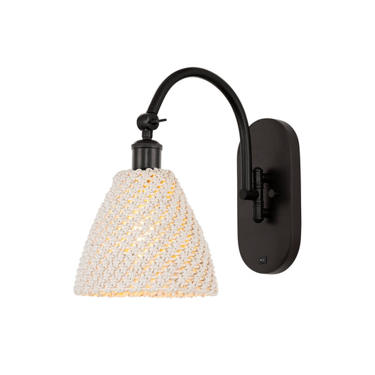 Innovations Lighting Bristol Natural 7.5in 1-Light Wall Sconce | Industrial Oil Rubbed Bronze and Natural Fiber Dome Shade | Model 918-1W-OB-NBD-75-NAT