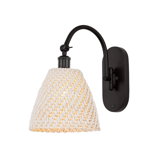 Innovations Lighting Bristol Natural 9in 1-Light Wall Sconce | Industrial Oil Rubbed Bronze and Natural Fiber Dome Shade | Model 918-1W-OB-NBD-9-NAT