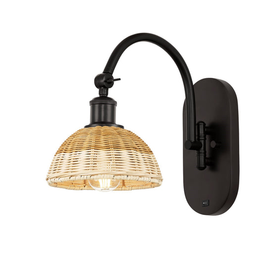 Innovations Lighting Bristol Natural II 7.5in 1-Light Wall Sconce | Industrial Oil Rubbed Bronze and Natural Fiber Dome | Model 918-1W-OB-NBD2-75-NAT