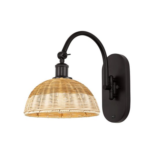 Innovations Lighting Bristol Natural II 9in 1-Light Wall Sconce | Industrial Oil Rubbed Bronze and Natural Fiber Dome Shade | Model 918-1W-OB-NBD2-9-NAT