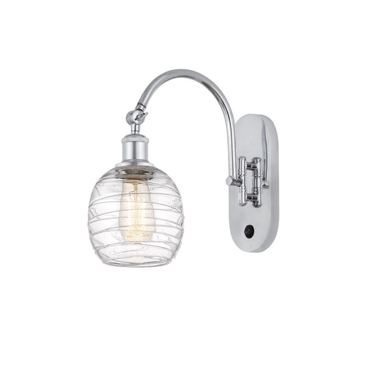 Innovations Belfast 6in 1-Light Wall Sconce | Industrial Polished Chrome and Deco Swirl Glass | Bathroom & Hallway Accent | Model 918-1W-PC-G1013