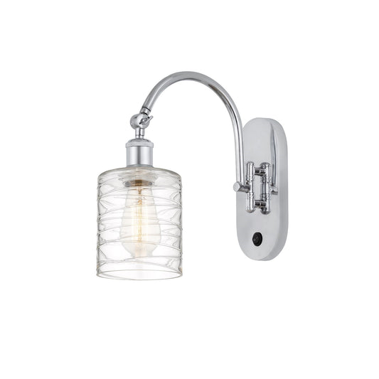 Innovations Cobbleskill 5in 1-Light Wall Sconce | Industrial Polished Chrome and Deco Swirl Glass | Bathroom & Hallway Accent | Model 918-1W-PC-G1113