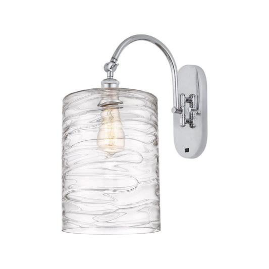 Innovations Cobbleskill 9in 1-Light Wall Sconce | Industrial Polished Chrome Steel and Deco Swirl Glass | Bedroom & Hallway | Model 918-1W-PC-G1113-L