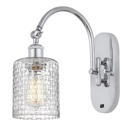 Innovations Cobbleskill 5in 1-Light Wall Sconce | Industrial Polished Chrome Steel and Clear Basket Weave Glass | Bedroom & | Model 918-1W-PC-G112C-5CL