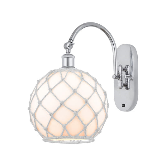 Innovations Farmhouse Rope 10in 1-Light Wall Sconce | Industrial Polished Chrome and White Glass with White Rope | Bedroom & | Model 918-1W-PC-G121-10RW