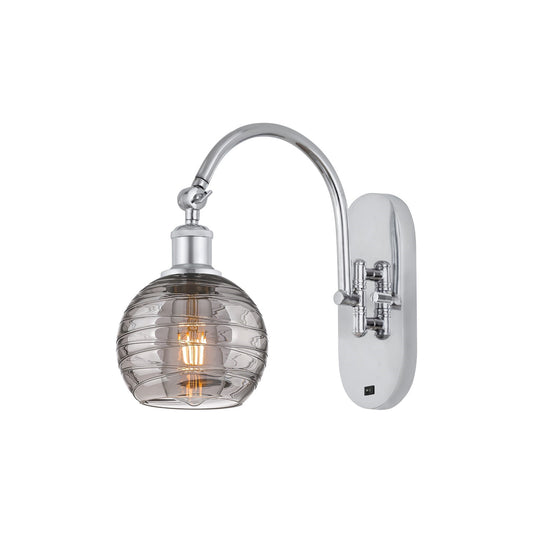 Innovations Athens Deco Swirl 5.88in 1-Light Wall Sconce | Industrial Polished Chrome and Light Smoke Deco Swirl Glass | Model 918-1W-PC-G1213-6SM