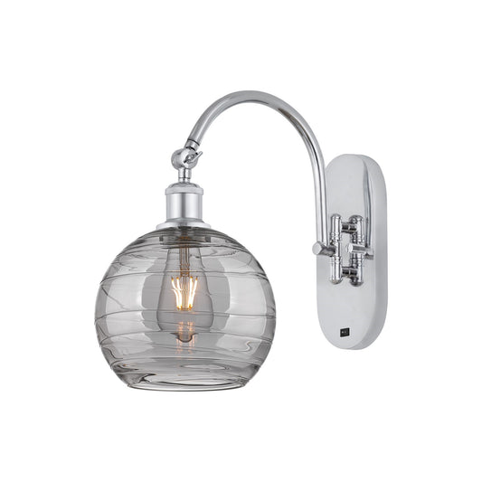 Innovations Athens Deco Swirl 8in 1-Light Wall Sconce | Industrial Polished Chrome and Light Smoke Glass | Bedroom & Hallway | Model 918-1W-PC-G1213-8SM