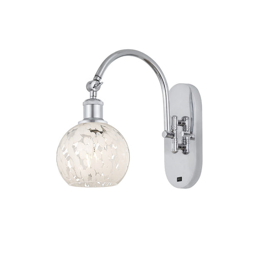 Innovations White Mouchette 6in 1-Light Wall Sconce | Industrial Polished Chrome and White Mouchette Glass | Bedroom & Hallway | Model 918-1W-PC-G1216-6WM