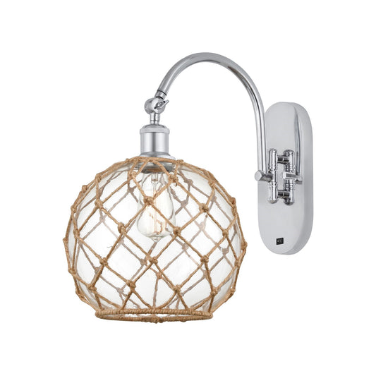 Innovations Farmhouse Rope 10in 1-Light Wall Sconce | Industrial Polished Chrome and Clear Glass with Brown Rope | Hallway & | Model 918-1W-PC-G122-10RB