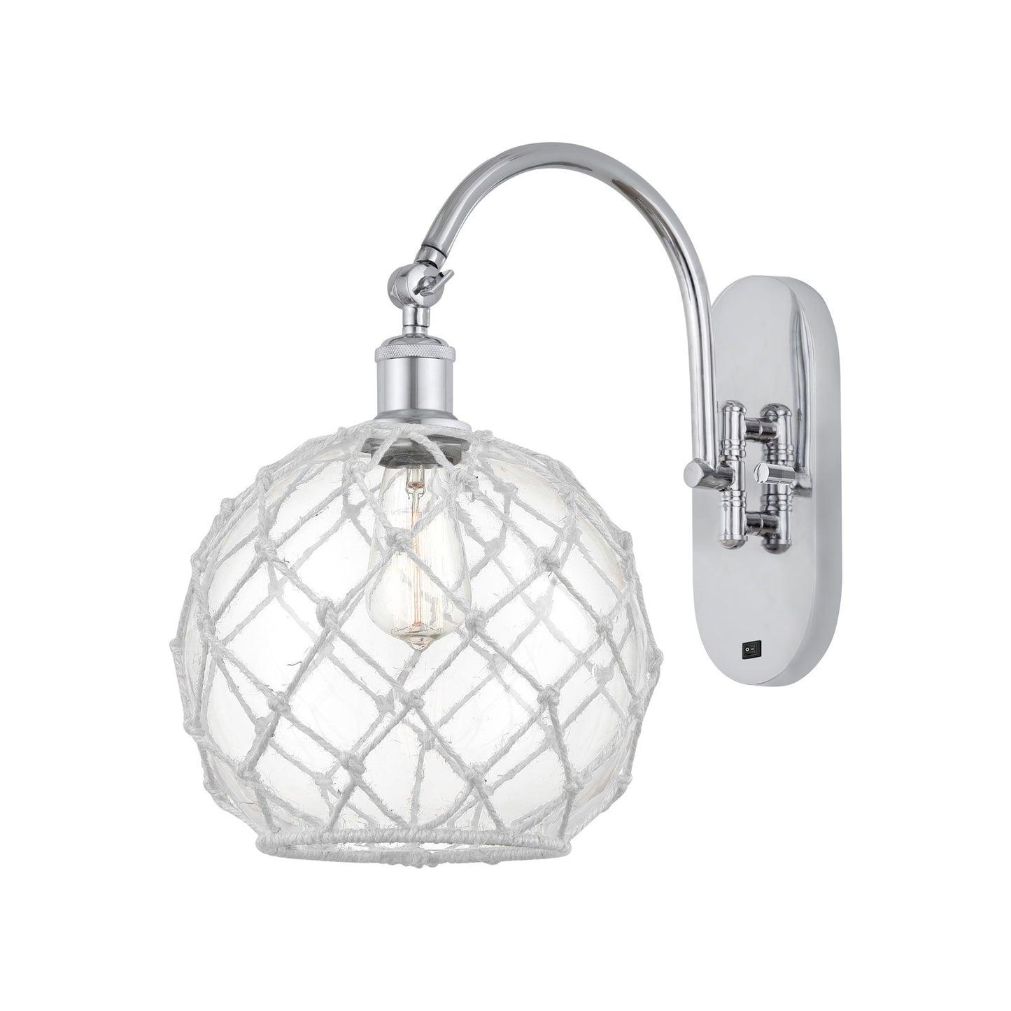 Innovations Farmhouse Rope 10in 1-Light Wall Sconce | Industrial Polished Chrome Steel and Clear Glass with White Rope | Model 918-1W-PC-G122-10RW