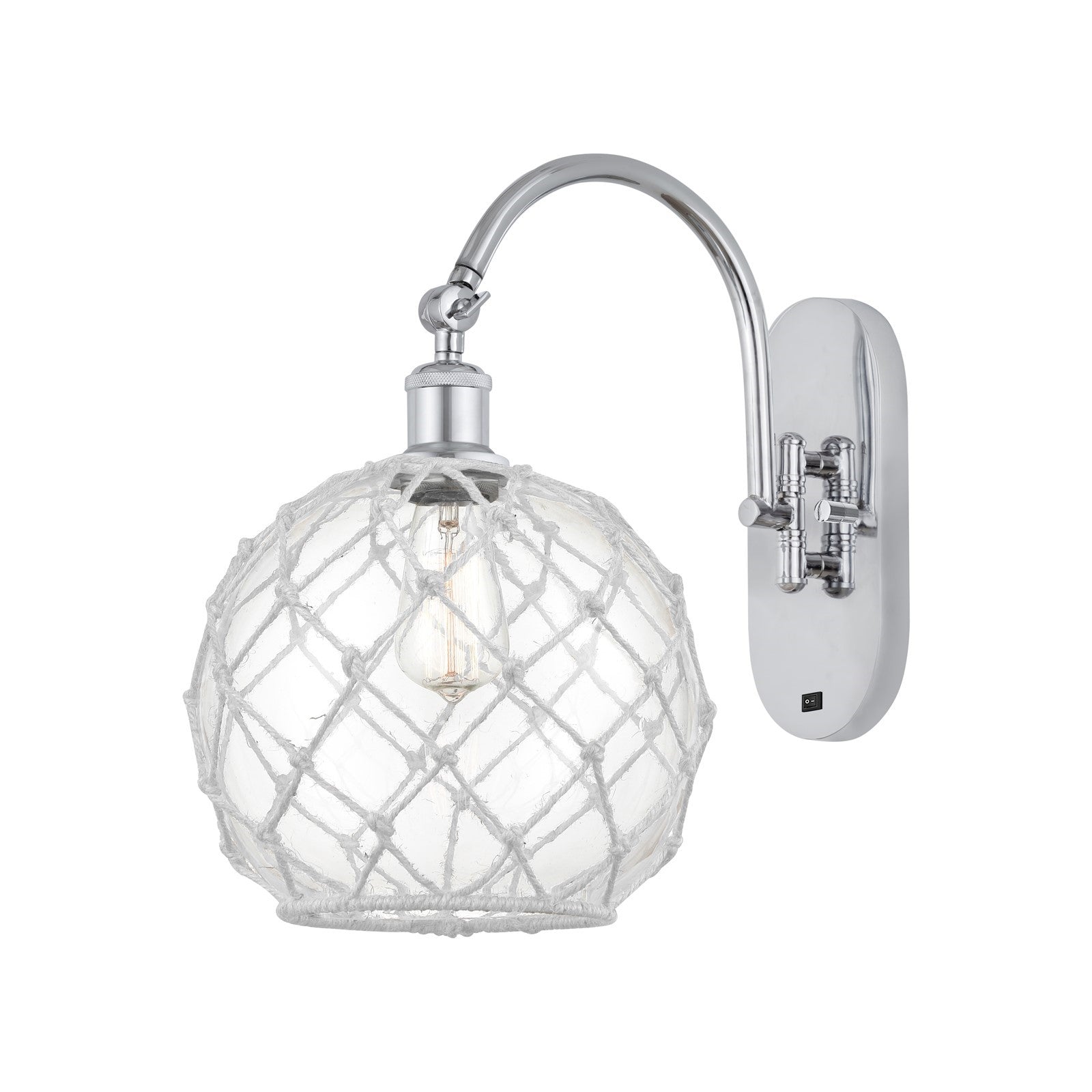 Innovations Farmhouse Rope 10in 1-Light Wall Sconce | Industrial Polished Chrome Steel and Clear Glass with White Rope | Model 918-1W-PC-G122-10RW