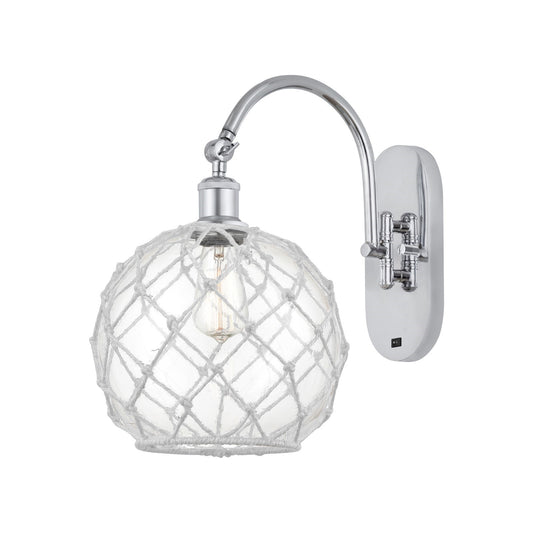 Innovations Farmhouse Rope 10in 1-Light Wall Sconce | Industrial Polished Chrome Steel and Clear Glass with White Rope | Model 918-1W-PC-G122-10RW
