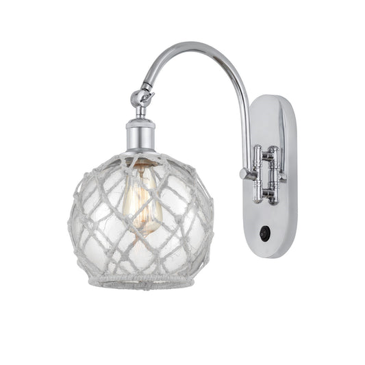 Innovations Farmhouse Rope 8in 1-Light Wall Sconce | Industrial Polished Chrome and Clear Glass with White Rope Shade | Bedroom | Model 918-1W-PC-G122-8RW