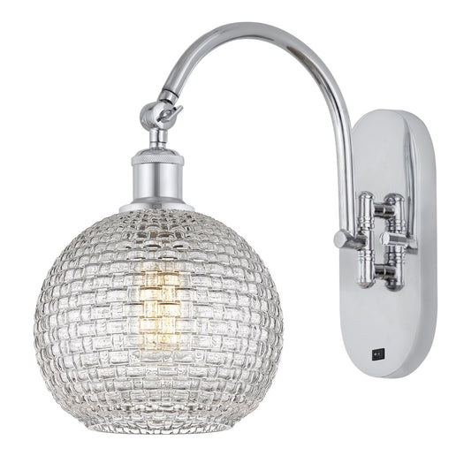 Innovations Athens 8in 1-Light Wall Sconce | Industrial Polished Chrome and Clear Basket Weave Glass | Bathroom & Hallway | Model 918-1W-PC-G122C-8CL