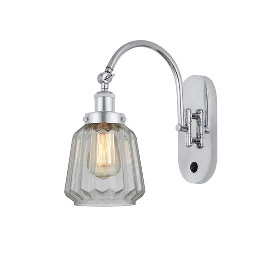Innovations Chatham 7in 1-Light Swing Arm Lamp | Industrial Polished Chrome and Clear Ribbed Glass | Bedroom Reading & Living | Model 918-1W-PC-G142-LED