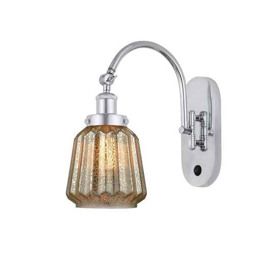 Innovations Chatham 7in 1-Light LED Swing Arm Wall Sconce | Art Deco Polished Chrome and Mercury Ribbed Glass | Bedroom & | Model 918-1W-PC-G146-LED