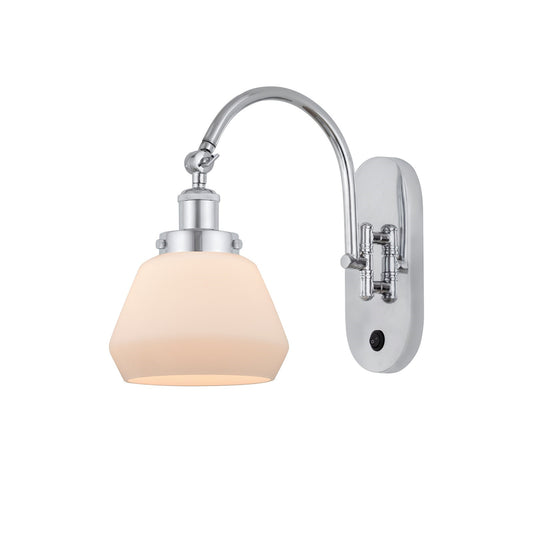 Innovations Fulton 7in 1-Light Swing Arm Wall Sconce | Industrial Polished Chrome and Matte White Frosted Glass | Bedroom & Living | Model 918-1W-PC-G171
