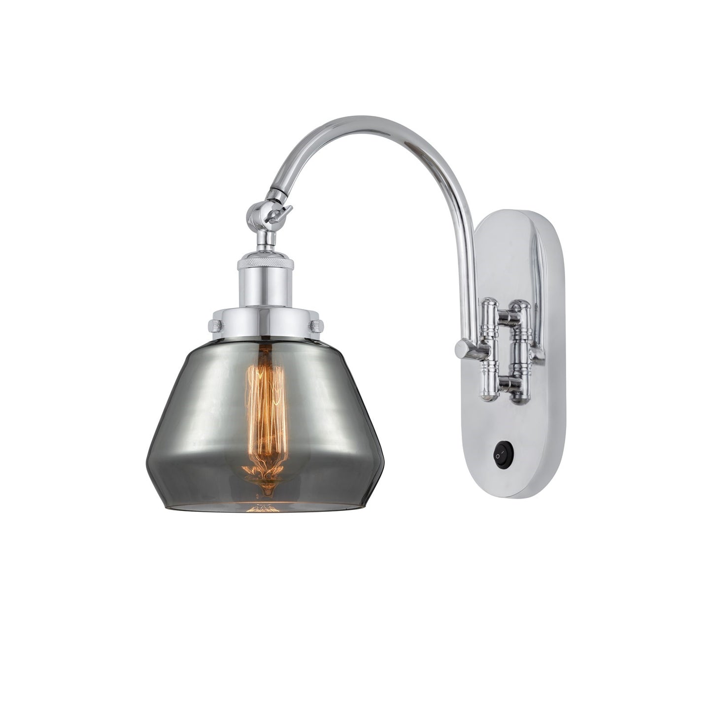 Innovations Fulton 7in 1-Light Swing Arm Lamp | Industrial Polished Chrome Steel and Light Smoke Glass | Bedroom & Living Room | Model 918-1W-PC-G173-LED