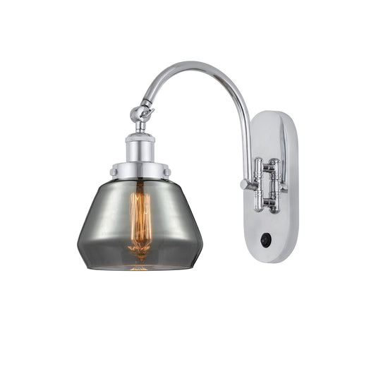 Innovations Fulton 7in 1-Light Swing Arm Lamp | Industrial Polished Chrome Steel and Light Smoke Glass | Bedroom & Living Room | Model 918-1W-PC-G173-LED