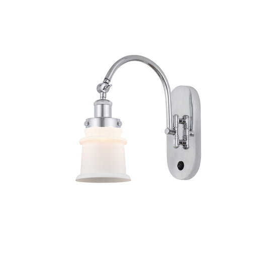 Innovations Canton 6.5in 1-Light Swing Arm Sconce | Industrial Polished Chrome and Matte White Frosted Glass | Bedroom & | Model 918-1W-PC-G181S-LED
