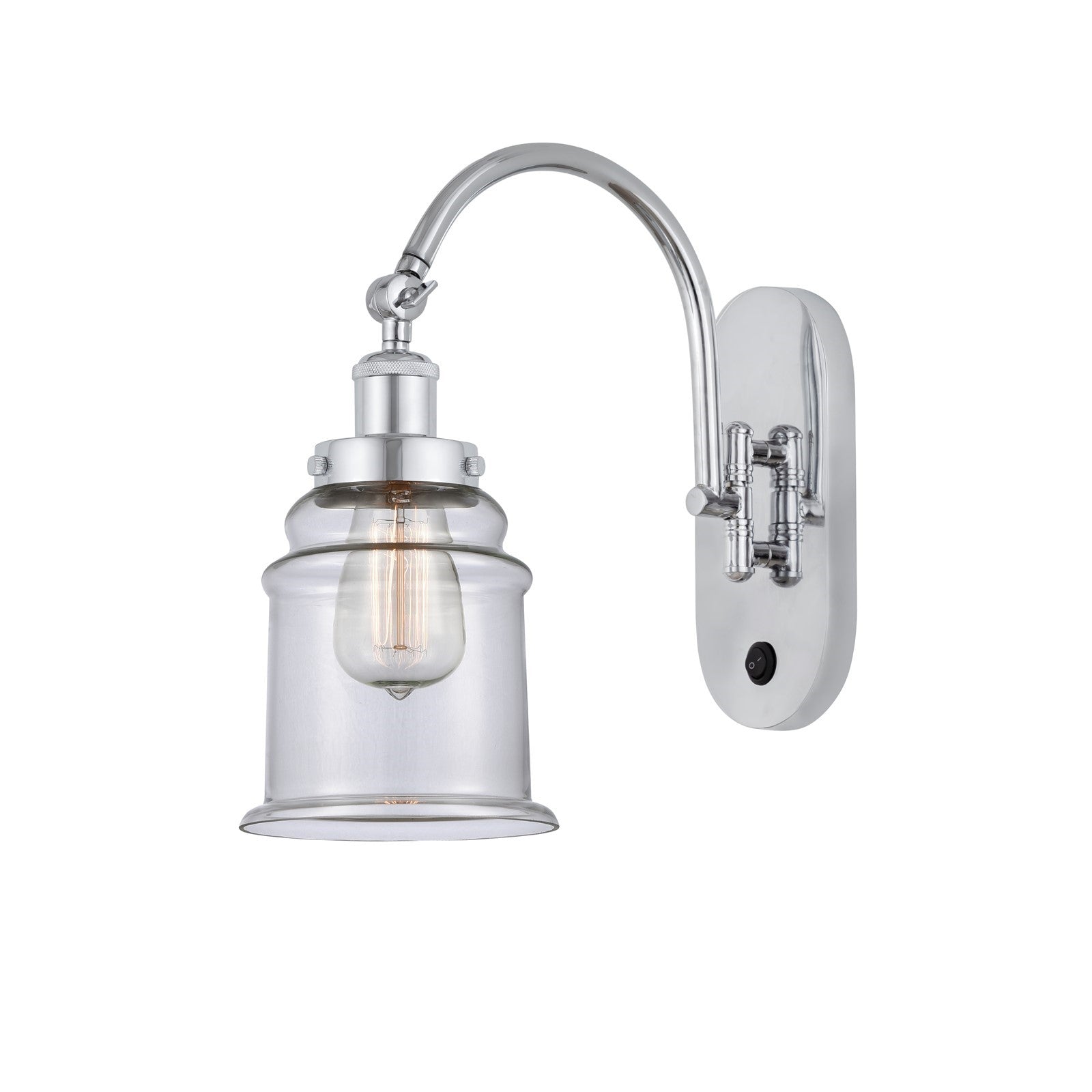 Innovations Canton 6.5in 1-Light Swing Arm Wall Sconce | Industrial Polished Chrome and Clear Glass | Bedroom & Living Room | Model 918-1W-PC-G182-LED