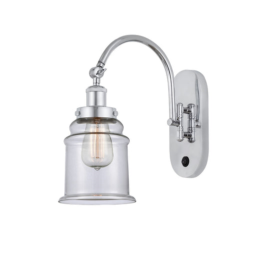 Innovations Canton 6.5in 1-Light Swing Arm Wall Sconce | Industrial Polished Chrome and Clear Glass | Bedroom & Living Room | Model 918-1W-PC-G182-LED