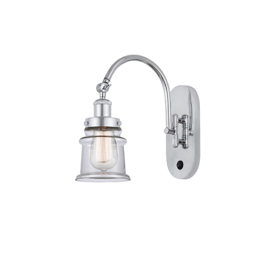 Innovations Canton 6.5in 1-Light Swing Arm Wall Sconce | Industrial Polished Chrome and Clear Small Glass | Bedroom & Living Room | Model 918-1W-PC-G182S