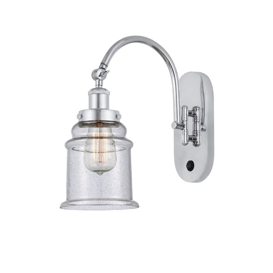 Innovations Canton 6.5in 1-Light LED Swing Arm Sconce | Industrial Polished Chrome and Seedy Glass | Bedroom Reading Light | Model 918-1W-PC-G184-LED