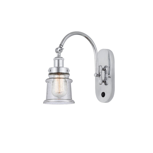 Innovations Canton 6.5in 1-Light LED Swing Arm Sconce | Industrial Polished Chrome and Seedy Glass | Bedroom Reading Light | Model 918-1W-PC-G184S-LED