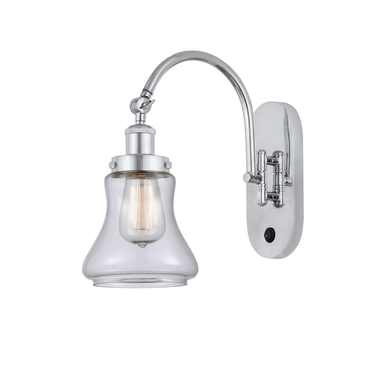 Innovations Bellmont 1-Light 6.5in Swing Arm Wall Sconce | Industrial Polished Chrome Steel and Clear Glass | Bedroom & Living | Model 918-1W-PC-G192-LED